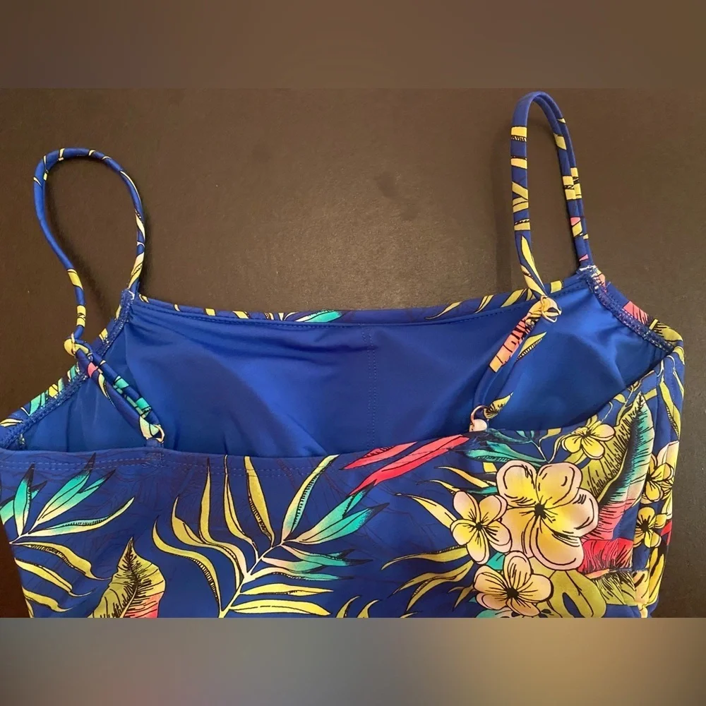 NWT Loft Women's Shirred Side Tie One-Piece Swimsuit Blue Tropical Size Medium - Picture 11 of 14